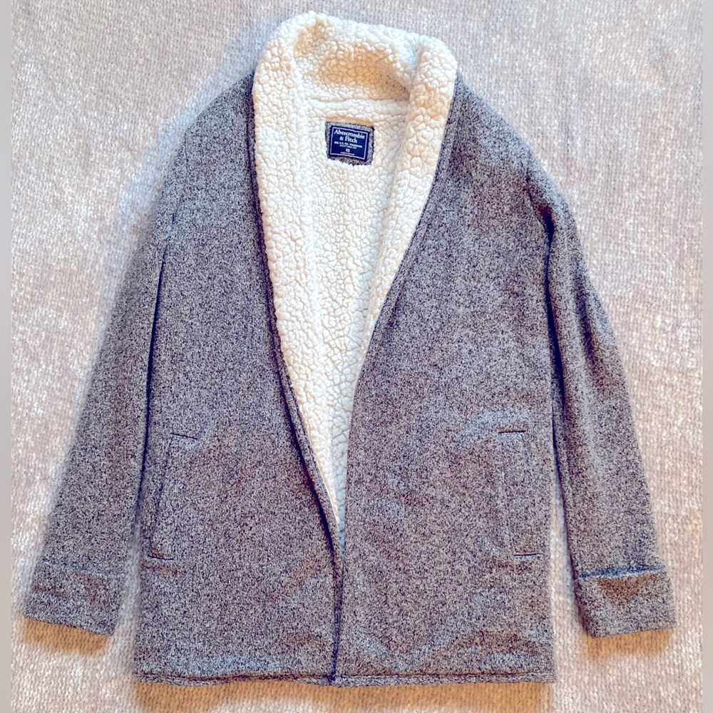 Abercrombie & Fitch Sherpa Lined Cardigan Jacket‎ Gray Cozy Shacket XS